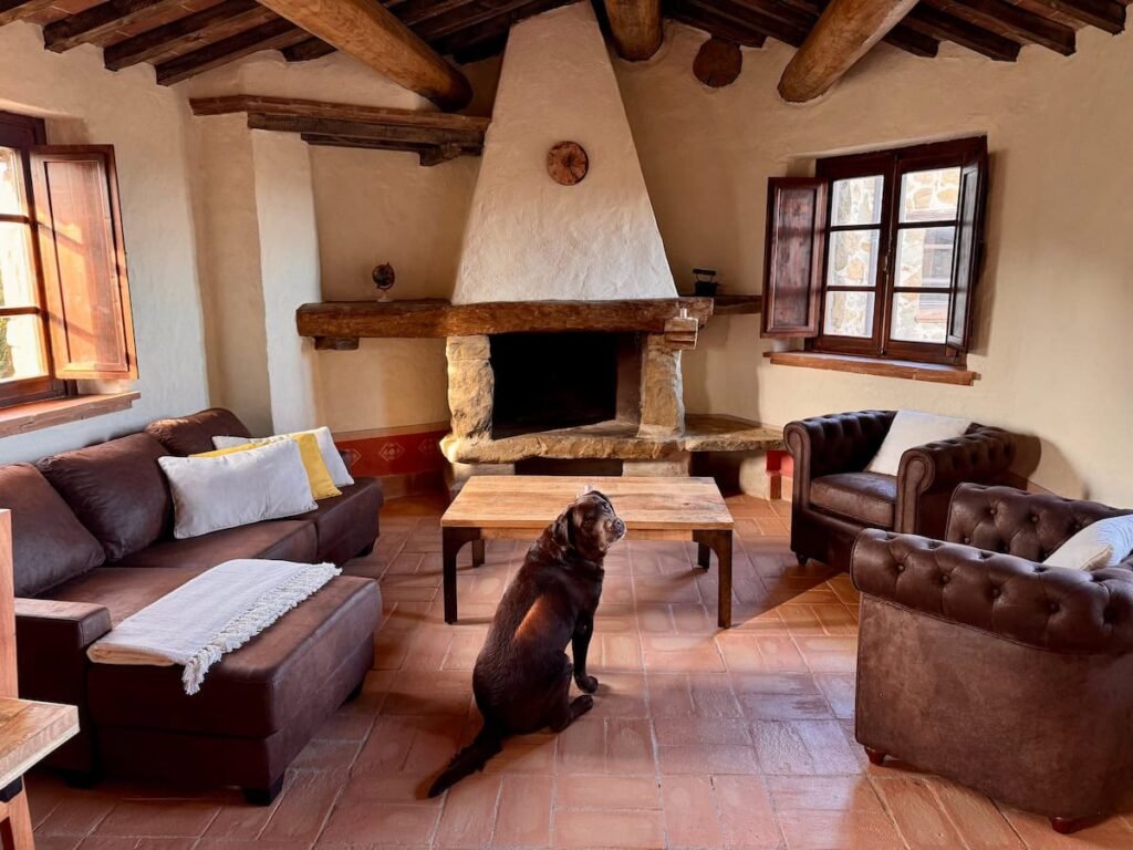 Soggiorno accogliente e pet-friendly con camino nell'appartamento Il cavaliere, Borgo Braila, Umbria
