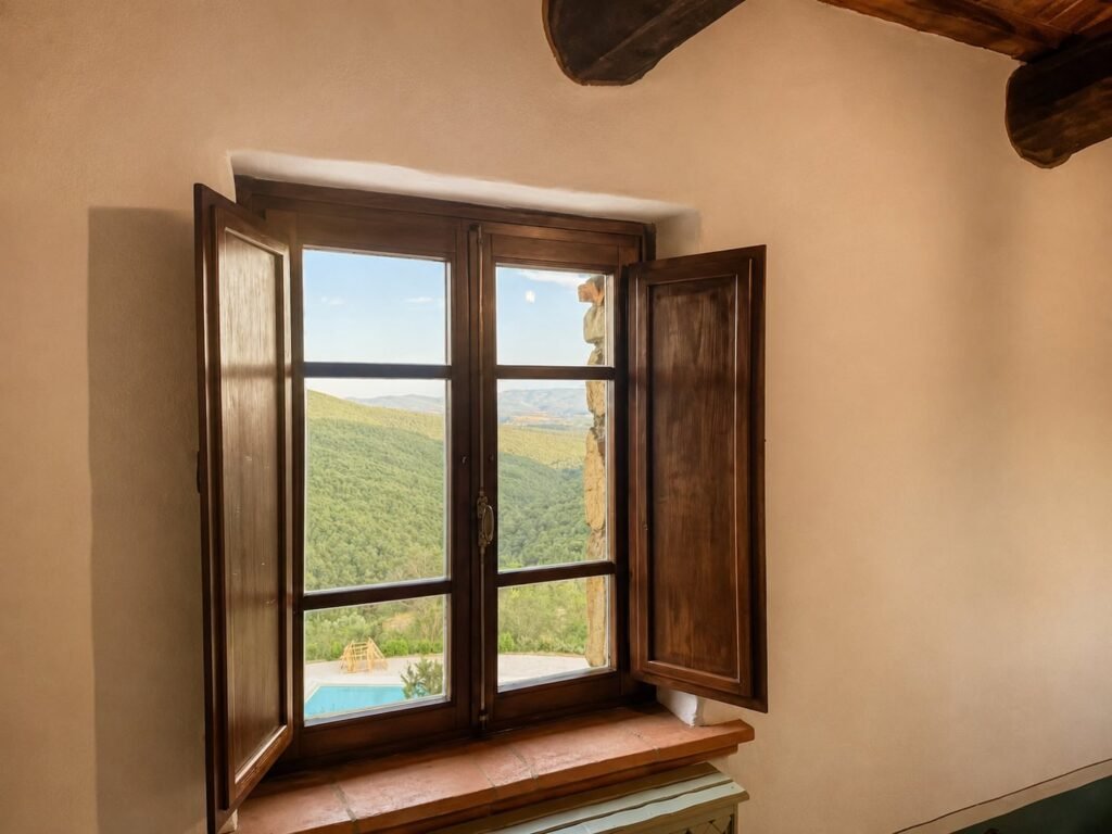 Camera da letto con travi a vista e materiali naturali in un appartamento di Borgo Braila, Borgo Braila
